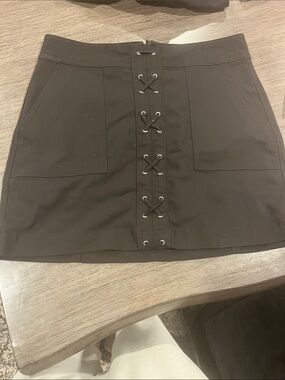 Black Lace-Up Front Pocket Mini Skirt